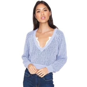Free People Deep V-Neck Dusty Lavender Slightly Cropped Sweater EUC